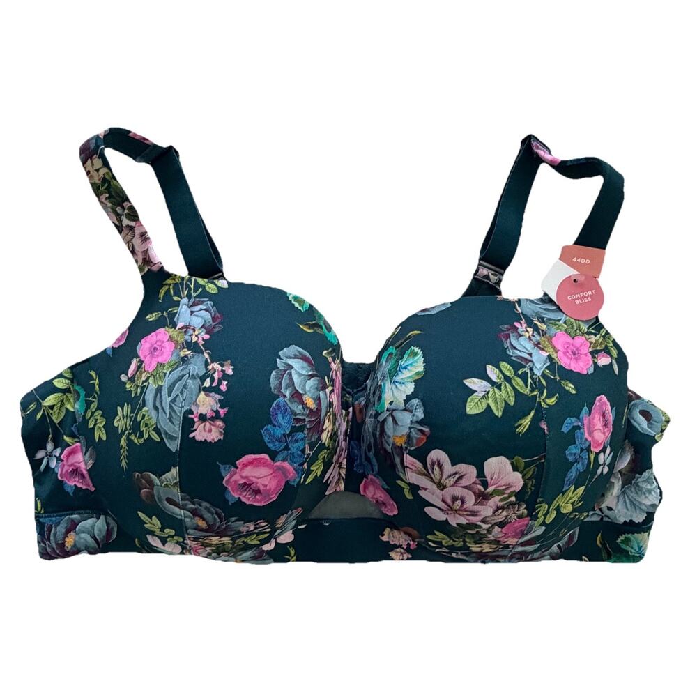 New CACIQUE Blue Floral Comfort Bliss Bra 44DD NWT Full Coverage